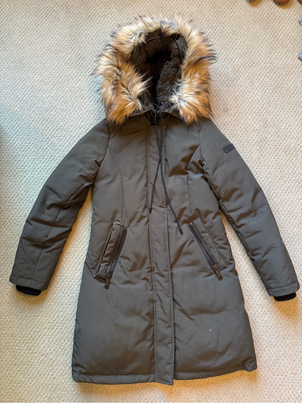 Sam Edelman Olive Faux-Fur Trim Hooded Puffer Coat